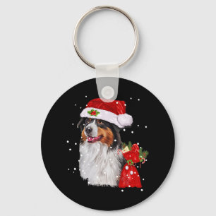 Australian Shepherd Dog Santa Hat Christmas Key Ring