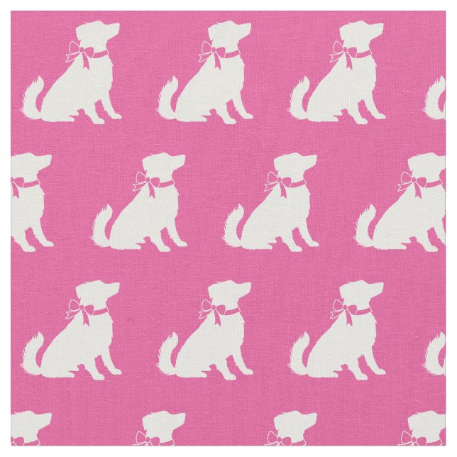 Australian Shepherd Dog Silhouette Pet Aussie Pink Fabric (Close Up)