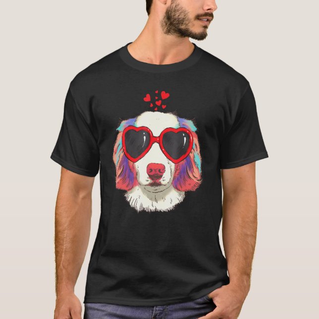 Australian Shepherd Dog Sunglasses Love Heart Shep T-Shirt (Front)
