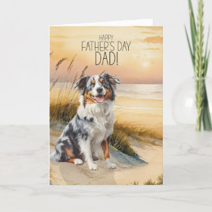Australian Shepherd Dog Sunset Beach Father's Day Holiday Card