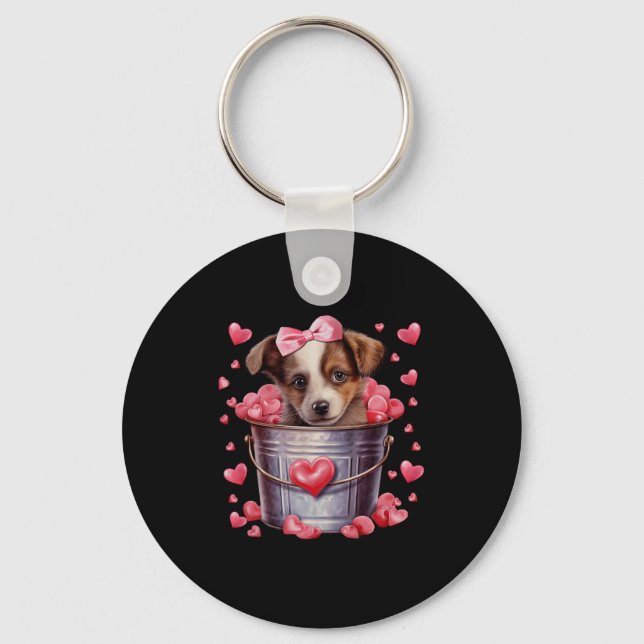 Australian Shepherd Dog Valentines Puppy Love Hear Key Ring (Front)