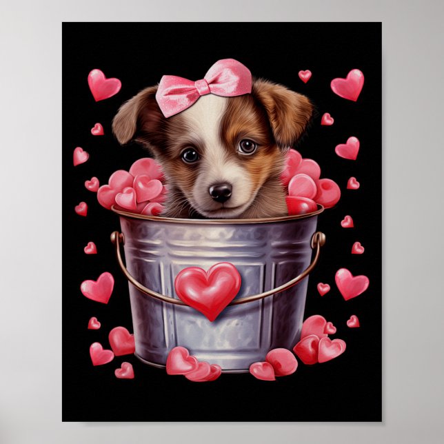 Australian Shepherd Dog Valentines Puppy Love Hear Poster (Front)
