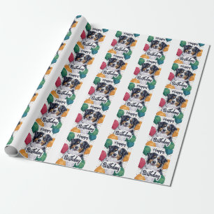 Australian Shepherd Dog with Balloons Birthday Wrapping Paper