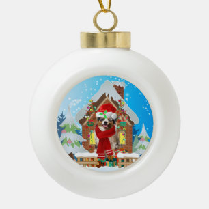 Australian Shepherd dog with Christmas gifts Ceramic Ball Christmas Ornament