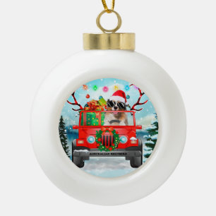 Australian Shepherd dog with Christmas gifts Ceramic Ball Christmas Ornament