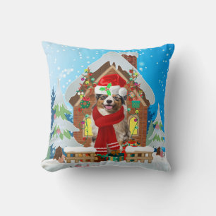 Australian Shepherd dog with Christmas gifts Cushion
