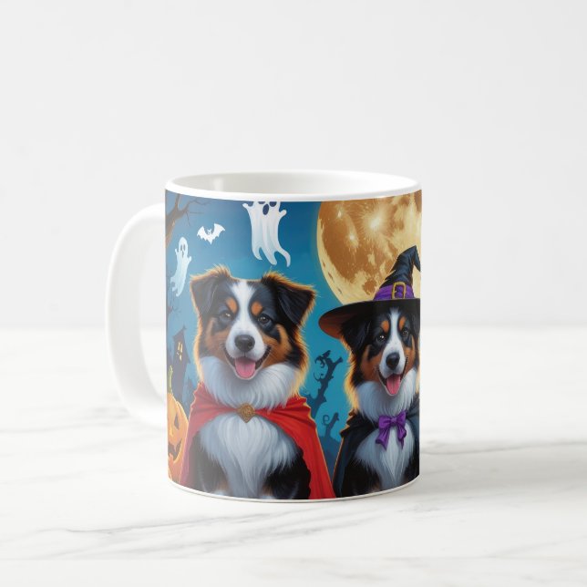 Australian Shepherd Dogs Pumpkin Halloween Funny Coffee Mug (Front Left)