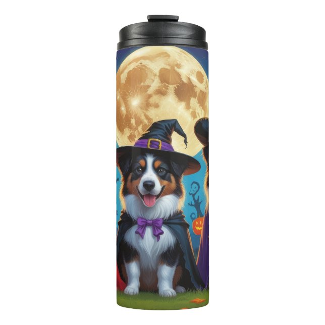 Australian Shepherd Dogs Pumpkin Halloween Funny Thermal Tumbler (Front)