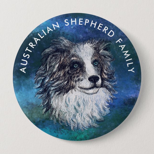 Australian shepherd drawing  10 cm round badge (Front)