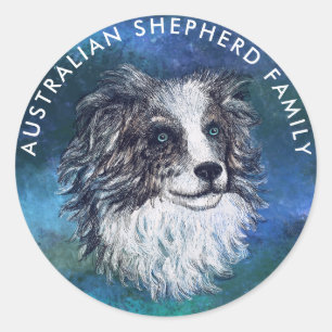 Australian shepherd drawing classic round sticker
