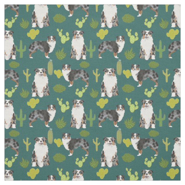 Australian Shepherd fabric cactus print (Swatch)