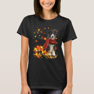 Australian Shepherd Fall Red Scarf Autumn Leaf Dog T-Shirt