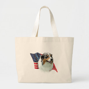Australian Shepherd Flag Large Tote Bag