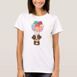 Australian Shepherd Flies With Colourful Balloons T-Shirt