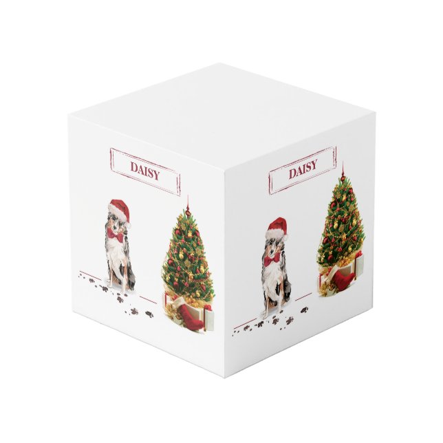 Australian Shepherd Funny Christmas Dog with Tree Cube (Back Angled)