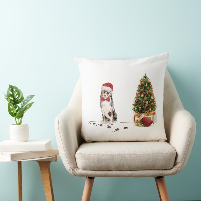 Australian Shepherd Funny Christmas Dog with Tree Cushion (Chair)