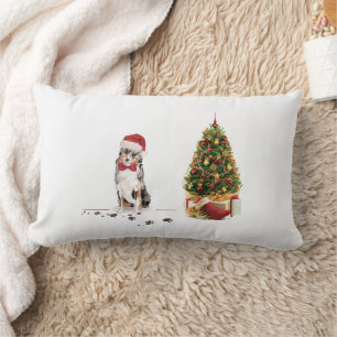 Australian Shepherd Funny Christmas Dog with Tree Lumbar Cushion
