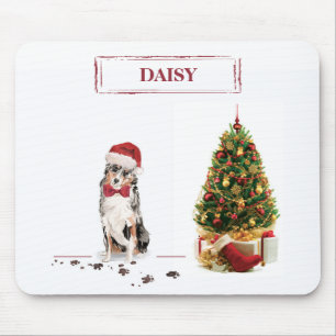 Australian Shepherd Funny Christmas Dog with Tree Mouse Pad