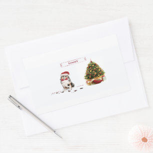 Australian Shepherd Funny Christmas Dog with Tree Rectangular Sticker