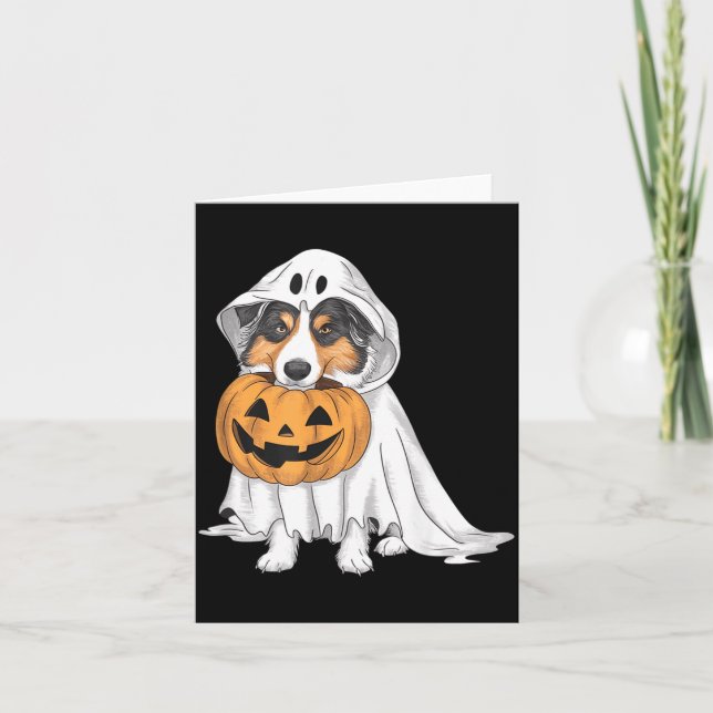 Australian Shepherd Ghost Dog Halloween Card (Front)