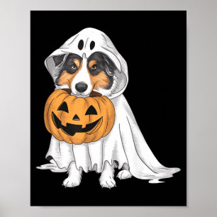 Australian Shepherd Ghost Dog Halloween Poster