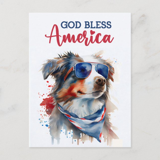 Australian Shepherd, God Bless America Postcard (Front)