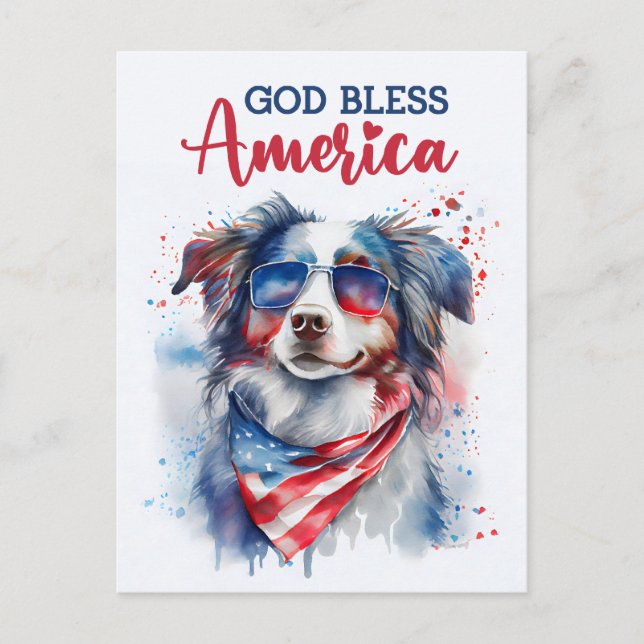 Australian Shepherd, God Bless America Postcard (Front)