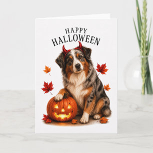 Australian Shepherd Halloween Devil Dog Card
