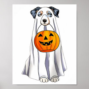 Australian Shepherd Halloween Funny Ghost Costume  Poster