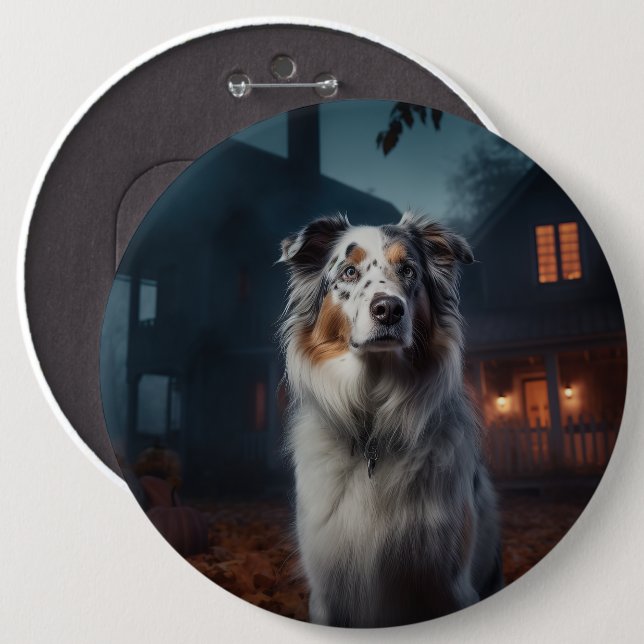 Australian Shepherd Halloween Scary 6 Cm Round Badge (Front & Back)