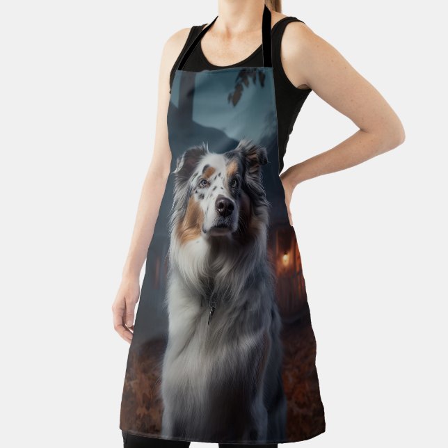 Australian Shepherd Halloween Scary Apron (Insitu)