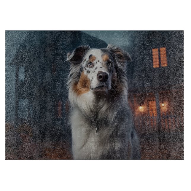 Australian Shepherd Halloween Scary Cutting Board (Front)