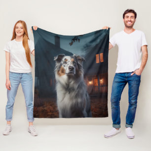 Australian Shepherd Halloween Scary Fleece Blanket