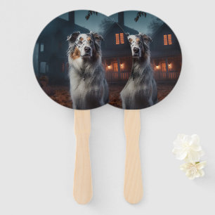 Australian Shepherd Halloween Scary Hand Fan
