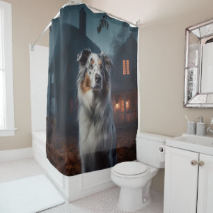 Australian Shepherd Halloween Scary Shower Curtain