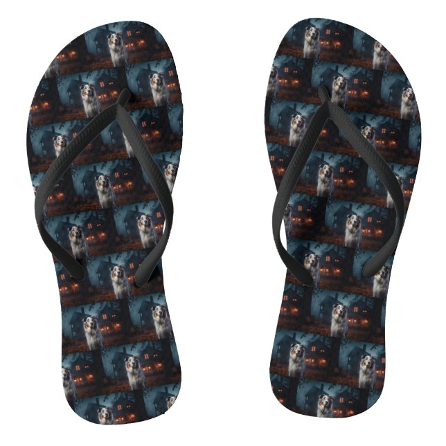 Australian Shepherd Halloween Scary Thongs (Footbed)