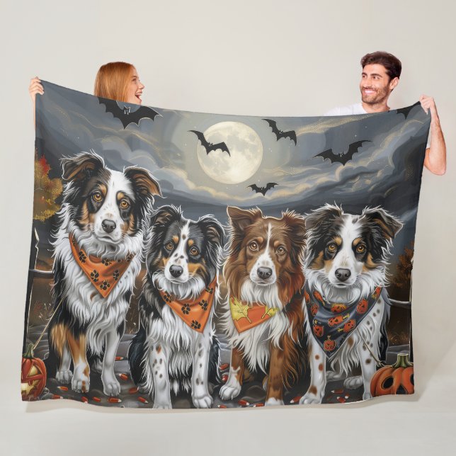 Australian Shepherd Halloween Spooky  Fleece Blanket (In Situ)