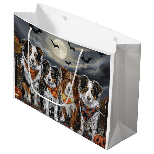 Australian Shepherd Halloween Spooky  Large Gift Bag (Front Angled)