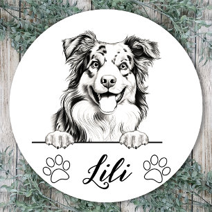 Australian Shepherd Hand Drawing Personalised Classic Round Sticker
