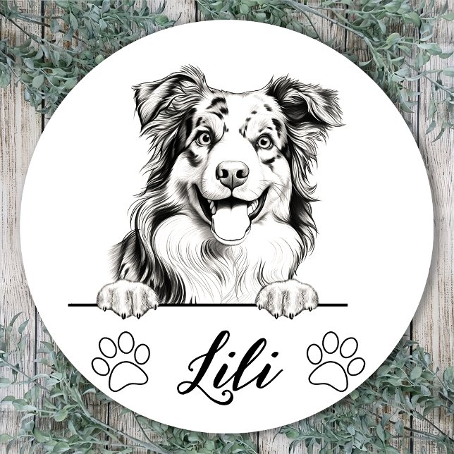 Australian Shepherd Hand Drawing Personalised Classic Round Sticker (Creator Uploaded)