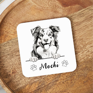Australian Shepherd Hand Drawing Personalised Square Paper Coaster