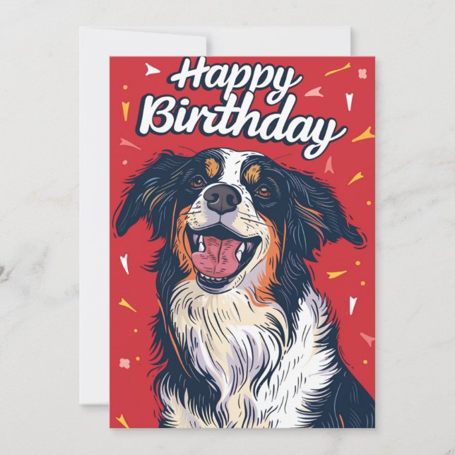 Australian Shepherd Happy Birthday Holiday Card (Front)