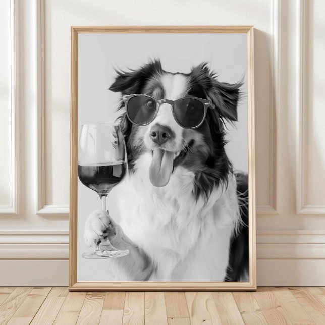Australian Shepherd Holding Wine Wall Art, Black a Poster (Creator Uploaded)