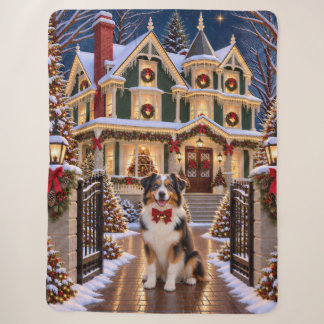 Australian Shepherd Holiday Sherpa Blanket