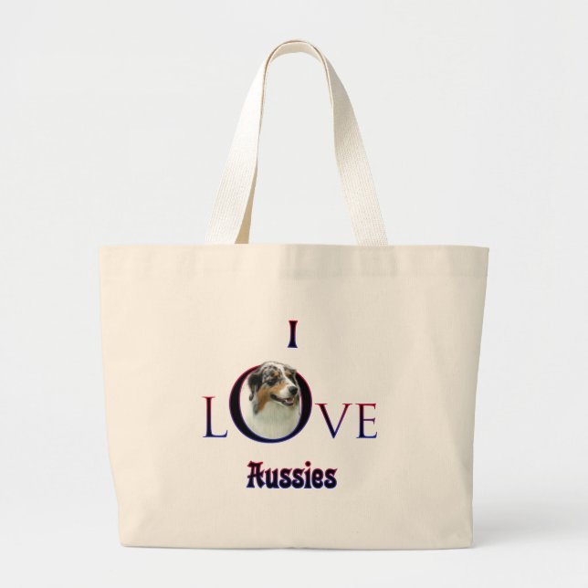 Australian Shepherd I Love Large Tote Bag (Front)
