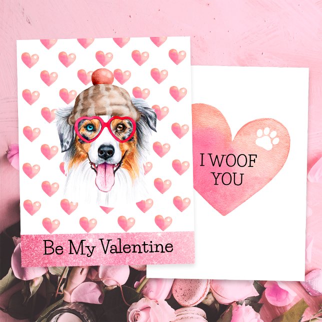 Australian Shepherd I Woof You Dog Valentine's Day Holiday Card (Creator Uploaded)