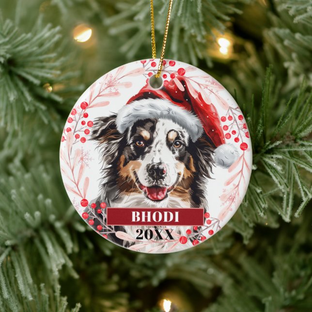 Australian Shepherd in Santa Hat Ornament (Tree)