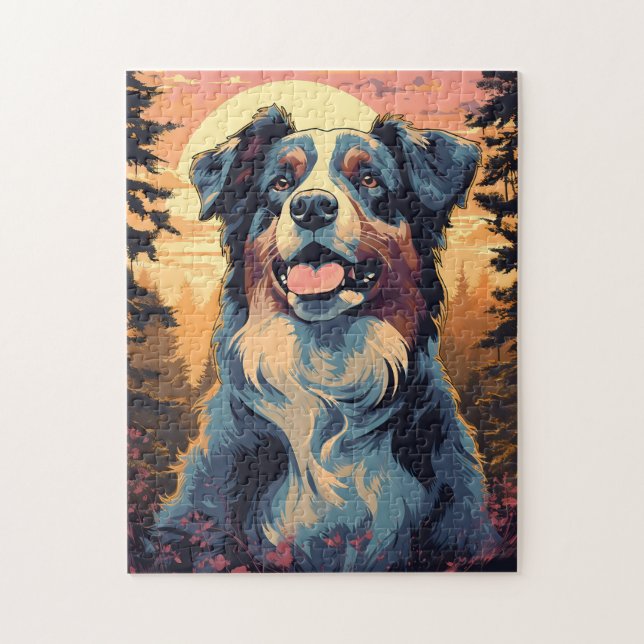 Australian-Shepherd in the forest during sunset Jigsaw Puzzle (Vertical)