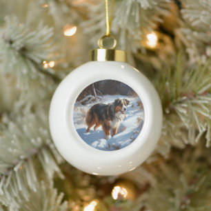 Australian Shepherd Let It Snow Christmas Ceramic Ball Christmas Ornament