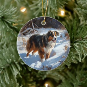 Australian Shepherd Let It Snow Christmas Ceramic Ornament
